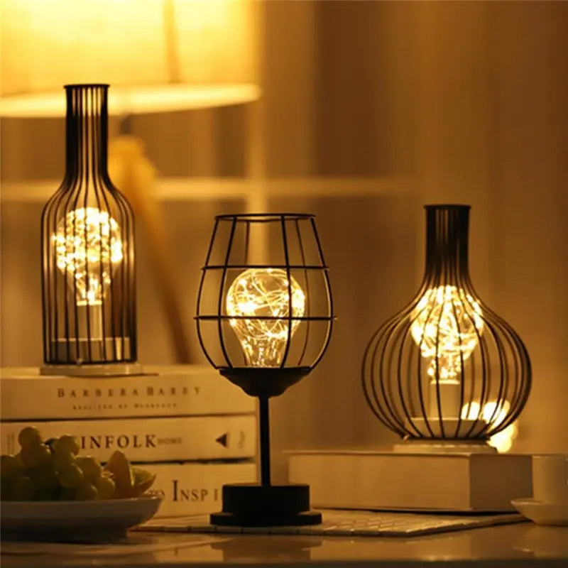 Retro Iron Wine Bottle LED Table Lamp Night Light by HitMyNeed