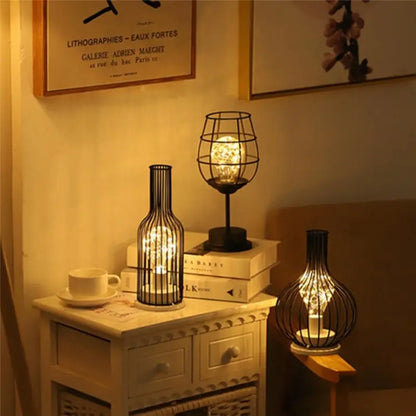 Retro Iron Wine Bottle LED Table Lamp Night Light by HitMyNeed