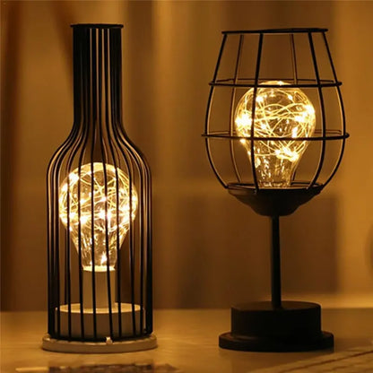 Retro Iron Wine Bottle LED Table Lamp Night Light by HitMyNeed