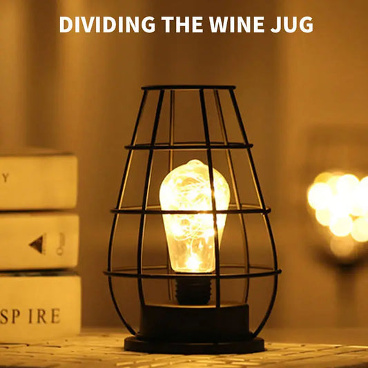 Retro Iron Wine Bottle LED Table Lamp Night Light dividing-wine-jug by HitMyNeed