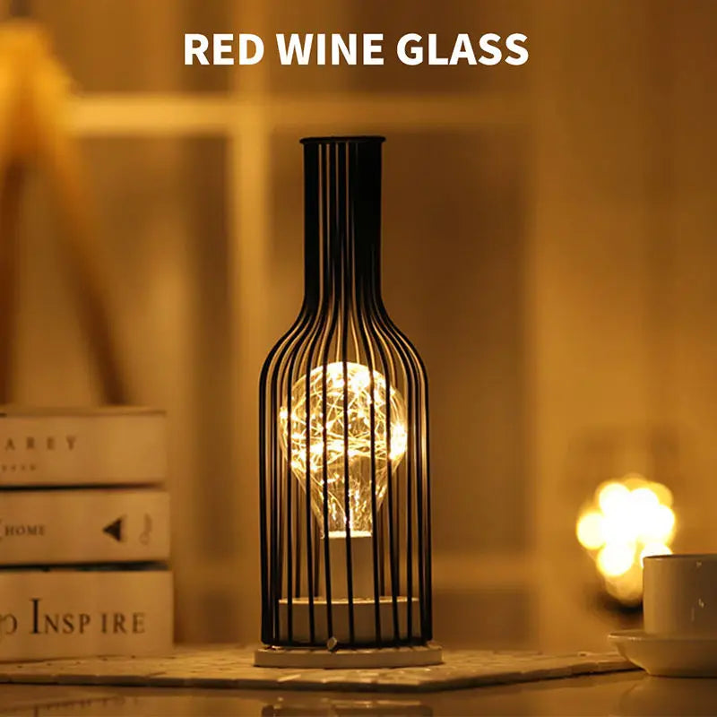 Retro Iron Wine Bottle LED Table Lamp Night Light red-wine-bottle by HitMyNeed