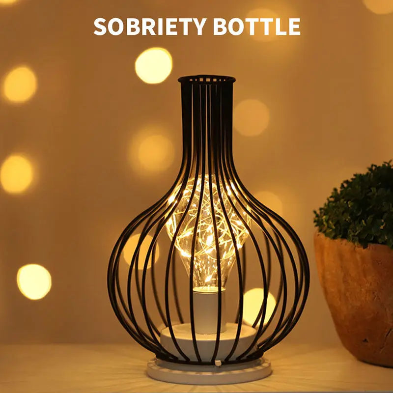 Retro Iron Wine Bottle LED Table Lamp Night Light sobriety-bottle by HitMyNeed