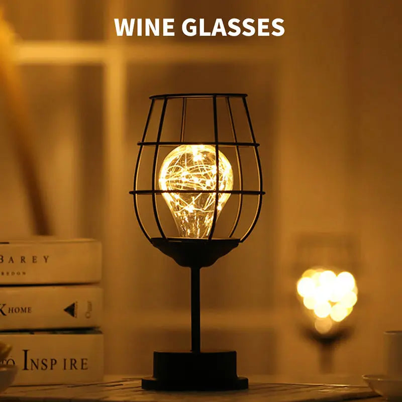 Retro Iron Wine Bottle LED Table Lamp Night Light wine-glass by HitMyNeed