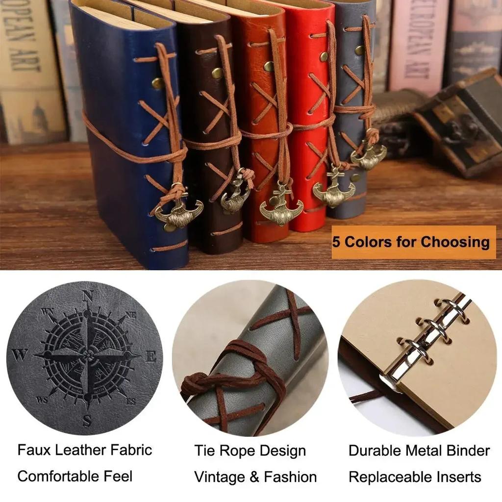 Retro Leather Notebook Agenda Binder 14x10cm by HitMyNeed