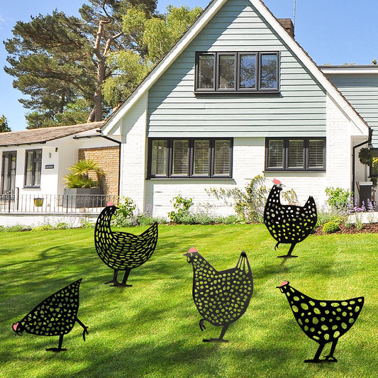 Retro Metal Chicken Garden Ornaments Set of 5 by HitMyNeed