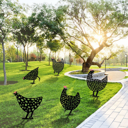 Retro Metal Chicken Garden Ornaments Set of 5 by HitMyNeed