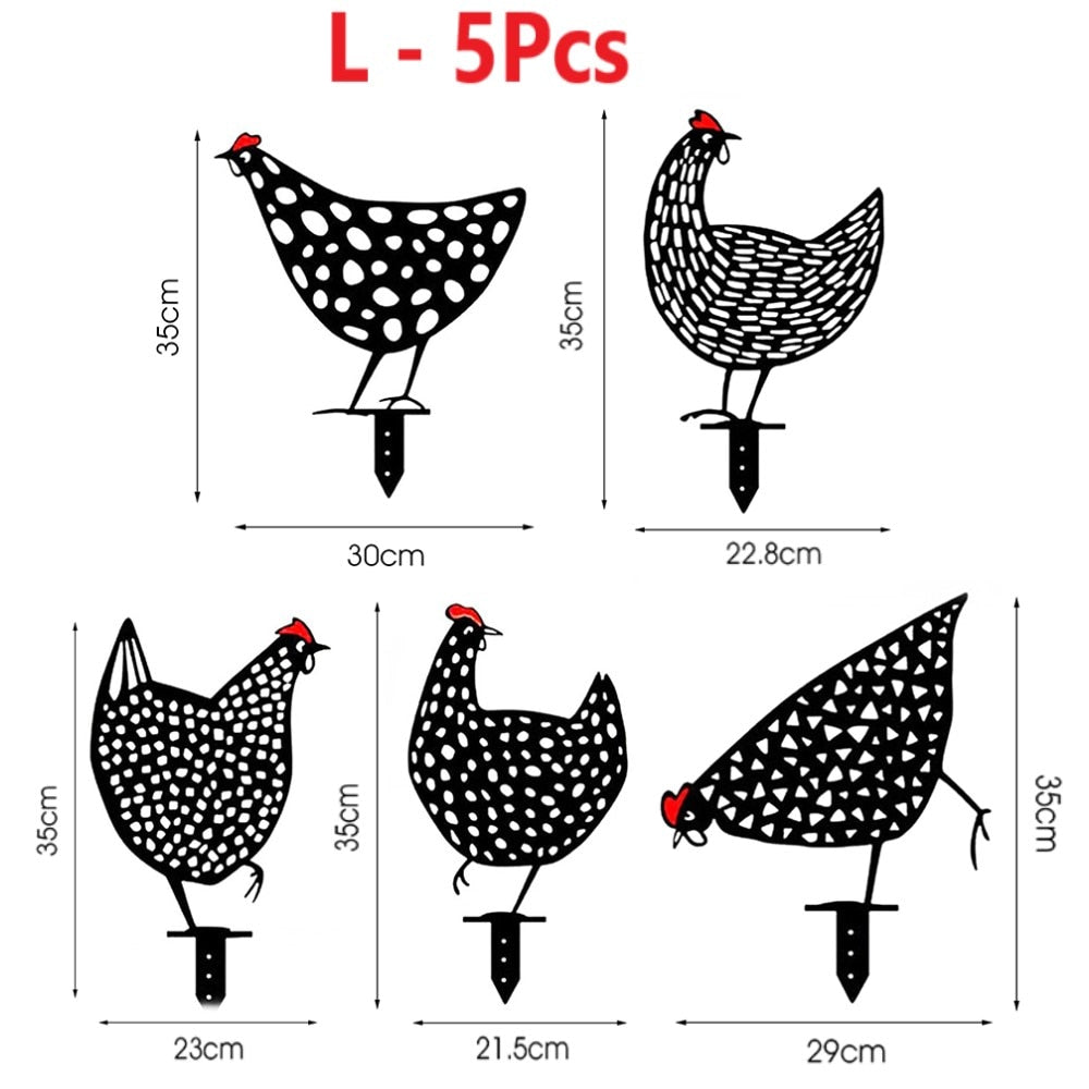 Retro Metal Chicken Garden Ornaments Set of 5 by HitMyNeed