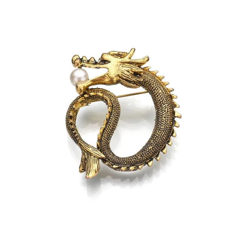 Retro Metal Dragon Brooch Pin with Pearl Detail by HitMyNeed