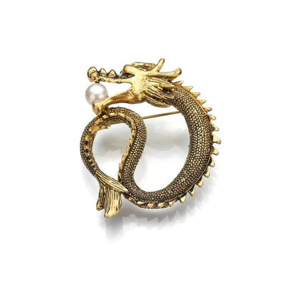 Retro Metal Dragon Brooch Pin with Pearl Detail by HitMyNeed