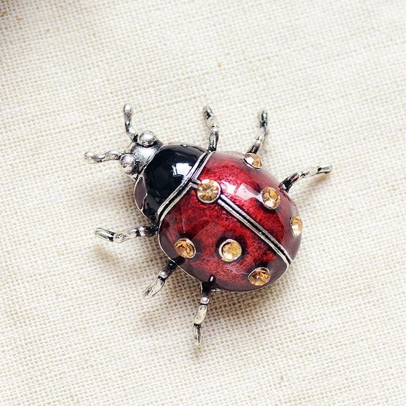 Retro Metal Ladybug Brooch with Rhinestones by HitMyNeed