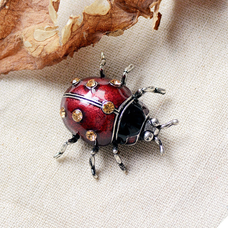 Retro Metal Ladybug Brooch with Rhinestones by HitMyNeed