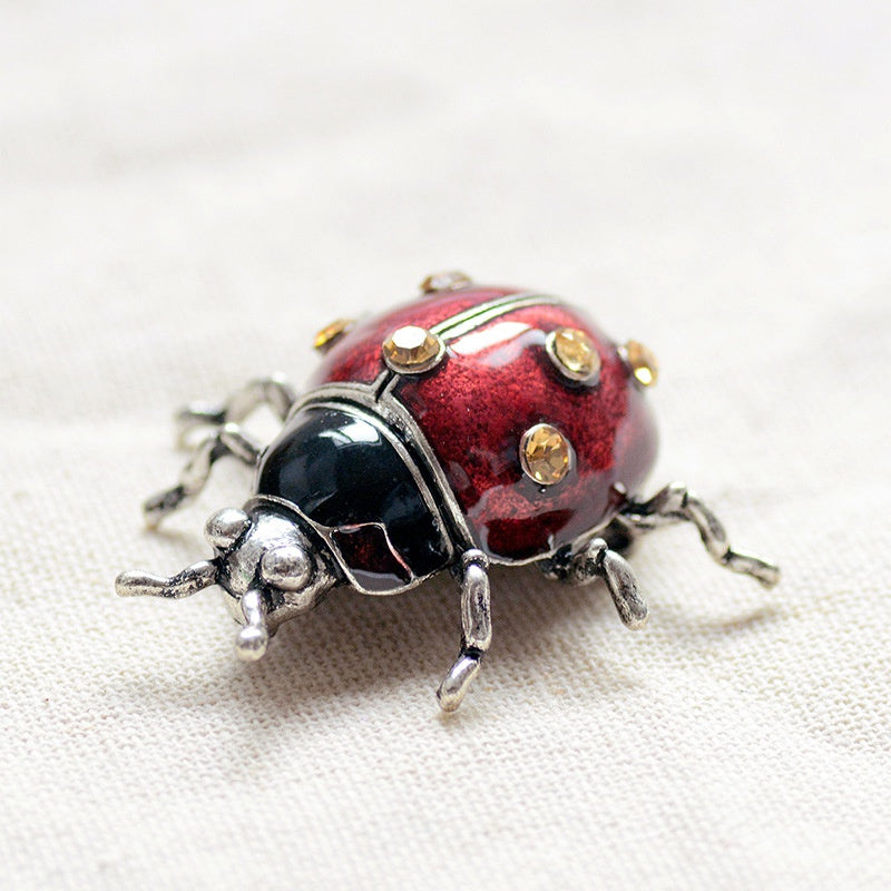 Retro Metal Ladybug Brooch with Rhinestones by HitMyNeed