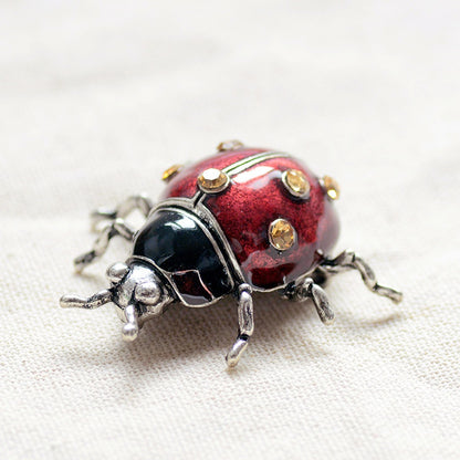 Retro Metal Ladybug Brooch with Rhinestones by HitMyNeed