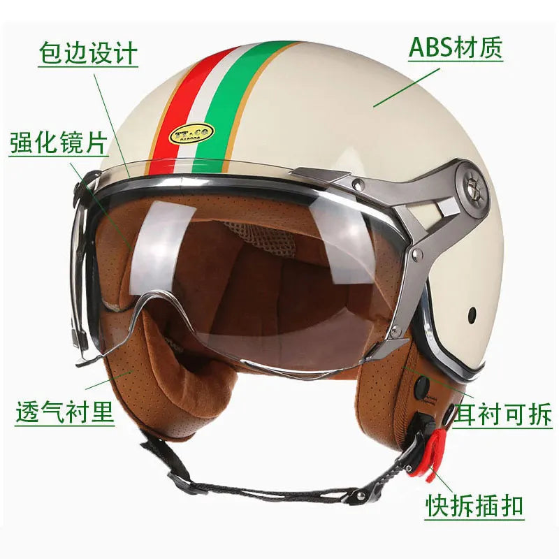 Retro Open Face 3/4 Motorcycle Helmet DOT Approved by HitMyNeed