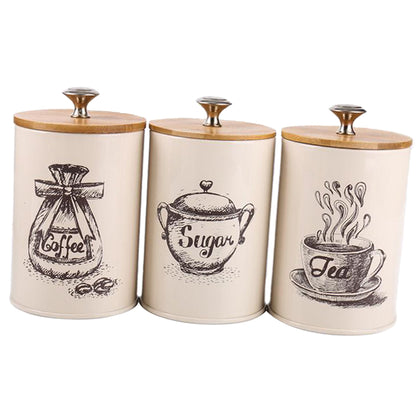 Retro Tea, Coffee and Sugar Canister Set (3pcs, 1L) by HitMyNeed