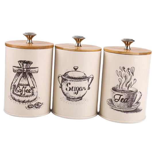 Retro Tea, Coffee and Sugar Canister Set (3pcs, 1L) by HitMyNeed