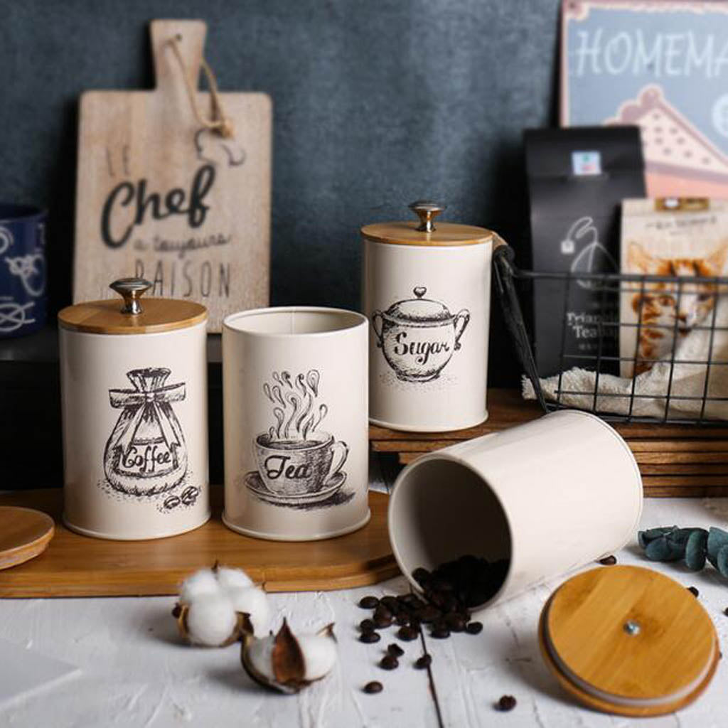 Retro Tea, Coffee and Sugar Canister Set (3pcs, 1L) by HitMyNeed