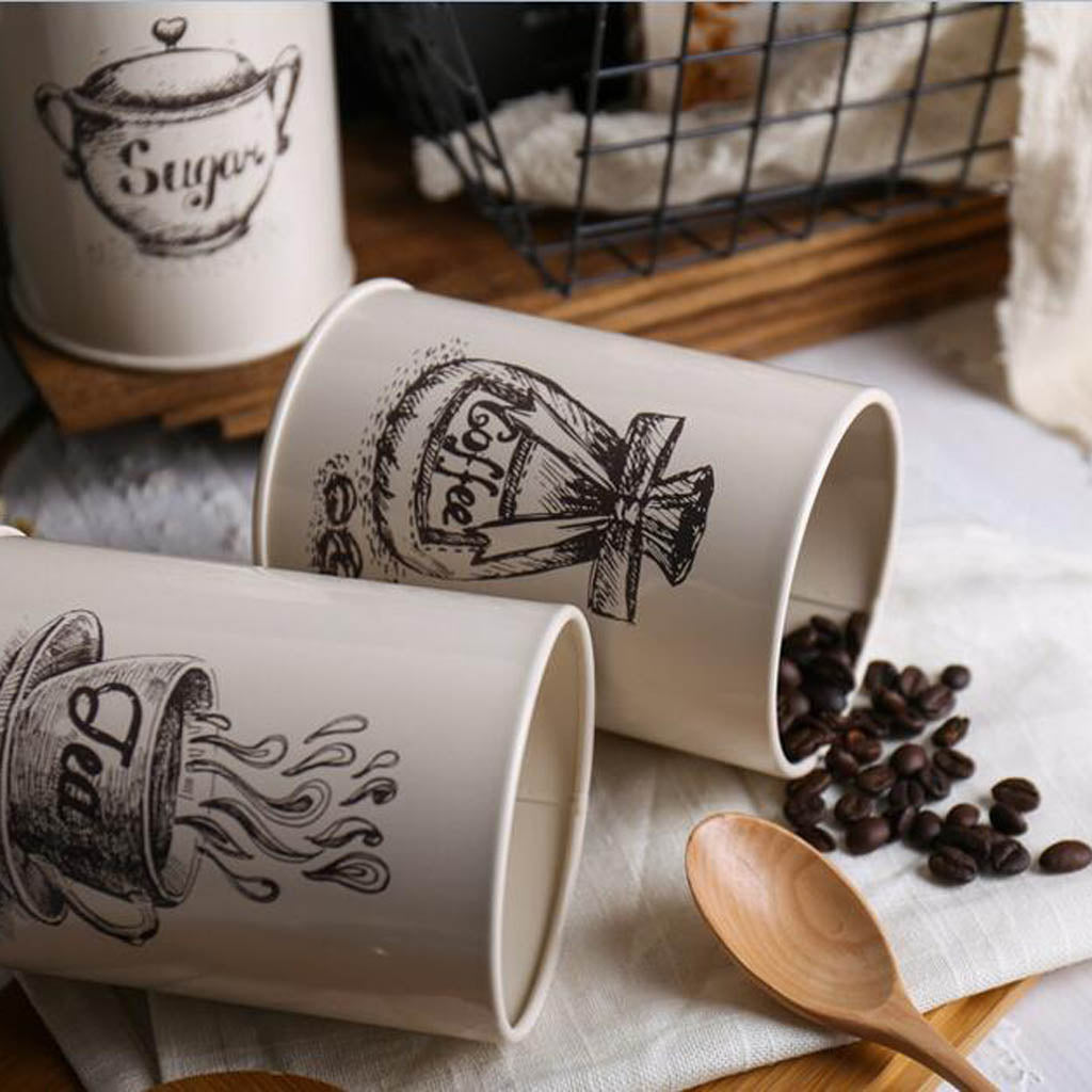 Retro Tea, Coffee and Sugar Canister Set (3pcs, 1L) by HitMyNeed
