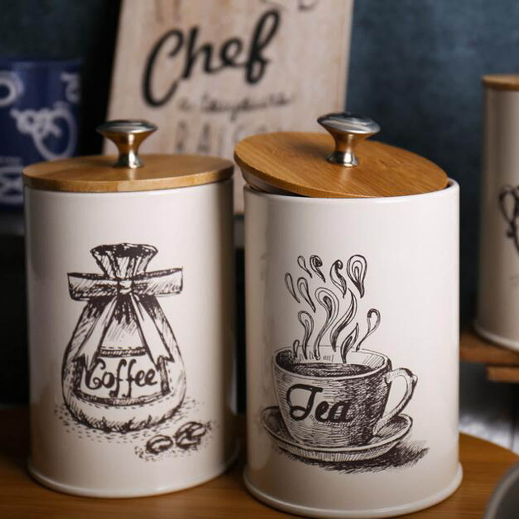 Retro Tea, Coffee and Sugar Canister Set (3pcs, 1L) by HitMyNeed
