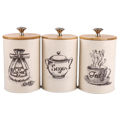 Retro Tea, Coffee and Sugar Canister Set (3pcs, 1L) by HitMyNeed