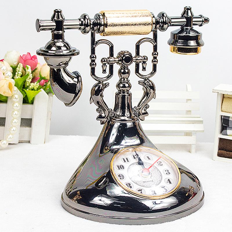 Retro Telephone Alarm Clock Desktop Ornament black-gold by HitMyNeed