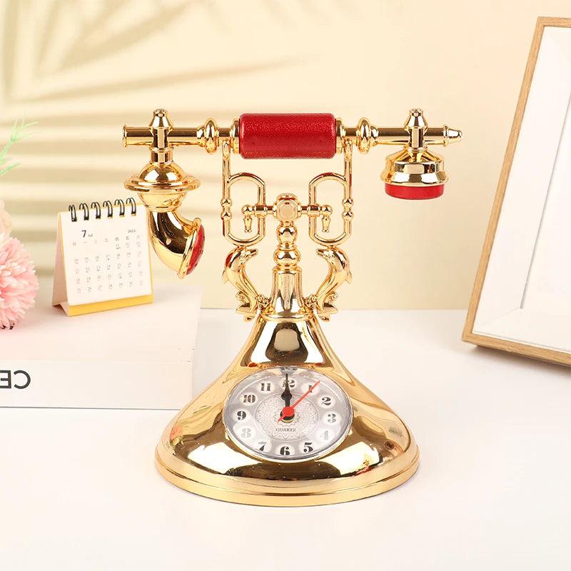 Retro Telephone Alarm Clock Vintage Desk Timepiece gold by HitMyNeed