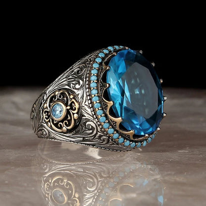 Retro Turkish Signet Ring with Green Zircon r1054-blue 9.0 by HitMyNeed