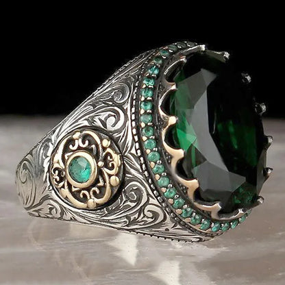 Retro Turkish Signet Ring with Green Zircon r1054-green 9.0 by HitMyNeed