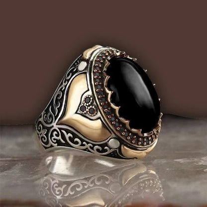 Retro Turkish Signet Ring with Green Zircon r1277-black 8.0 by HitMyNeed
