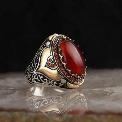 Retro Turkish Signet Ring with Green Zircon r1277-red 8.0 by HitMyNeed