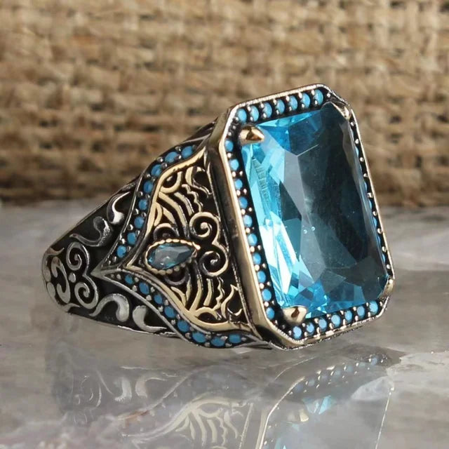 Retro Turkish Signet Ring with Green Zircon r1446-blue 12.0 by HitMyNeed