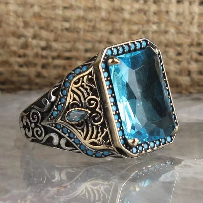 Retro Turkish Signet Ring with Green Zircon r1446-blue 12.0 by HitMyNeed