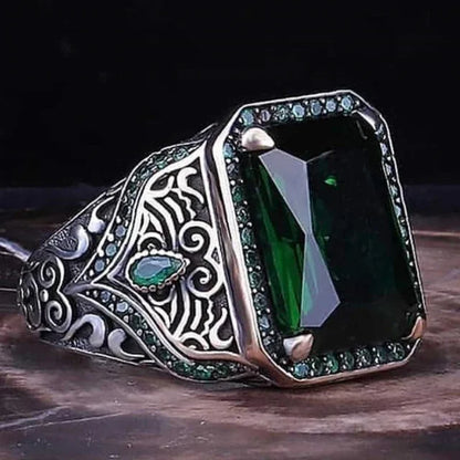 Retro Turkish Signet Ring with Green Zircon r1446-green 12.0 by HitMyNeed