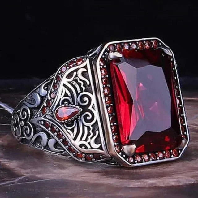 Retro Turkish Signet Ring with Green Zircon r1446-red 12.0 by HitMyNeed