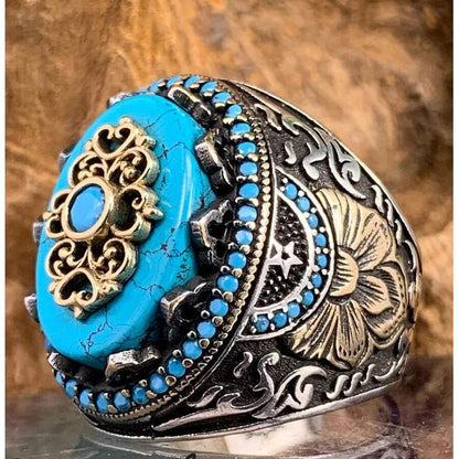Retro Turkish Signet Ring with Green Zircon r212 8.0 by HitMyNeed