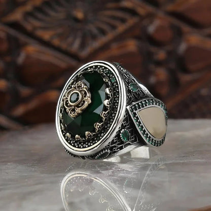 Retro Turkish Signet Ring with Green Zircon r590 12.0 by HitMyNeed