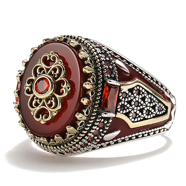 Retro Turkish Signet Ring with Green Zircon r966 9.0 by HitMyNeed