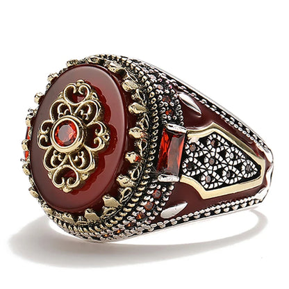 Retro Turkish Signet Ring with Green Zircon r966 9.0 by HitMyNeed