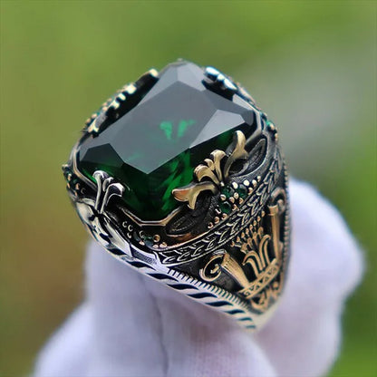 Retro Turkish Signet Ring with Green Zircon x1172-green 13.0 by HitMyNeed
