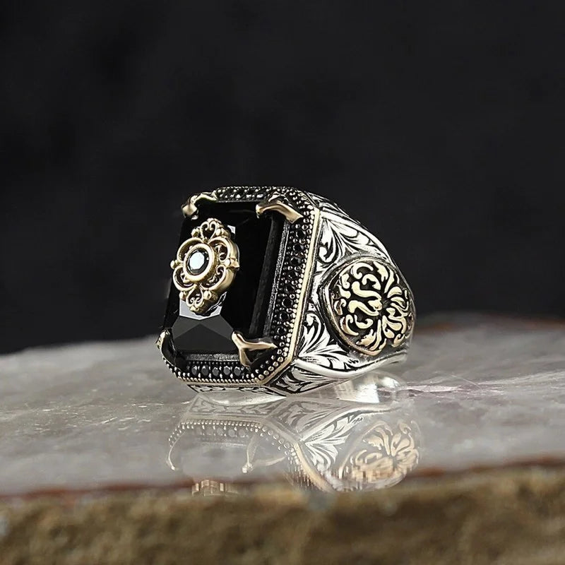 Retro Turkish Signet Ring with Green Zircon x358-black 6.0 by HitMyNeed