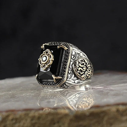 Retro Turkish Signet Ring with Green Zircon x358-black 6.0 by HitMyNeed