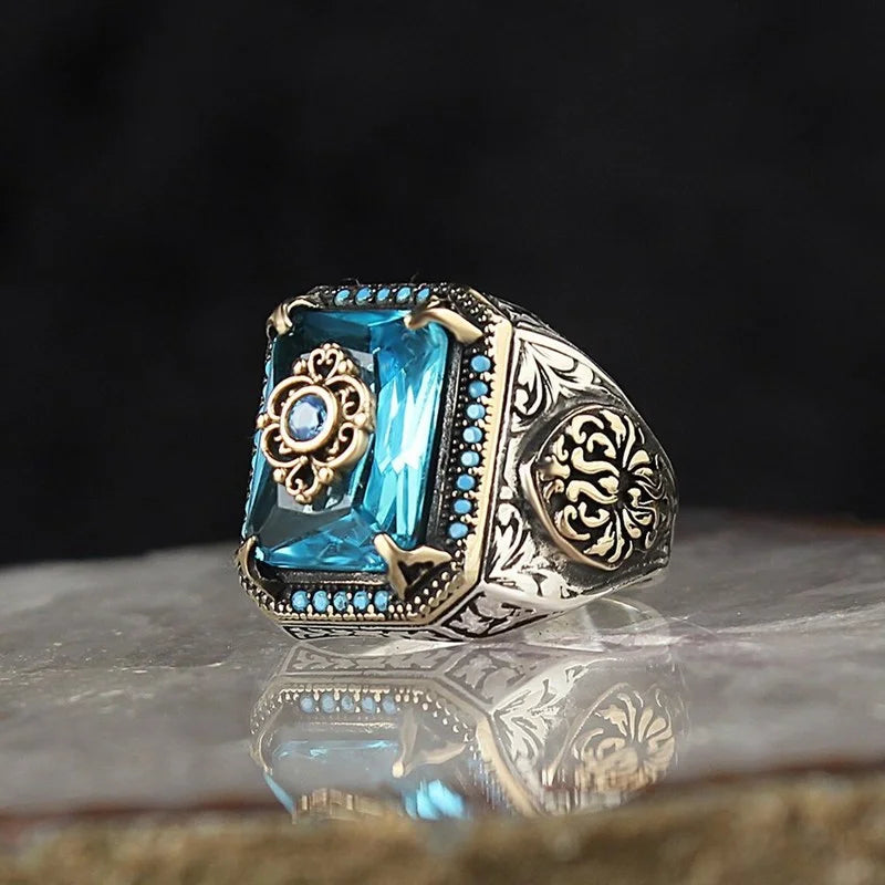 Retro Turkish Signet Ring with Green Zircon x358-blue 6.0 by HitMyNeed