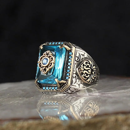Retro Turkish Signet Ring with Green Zircon x358-blue 6.0 by HitMyNeed