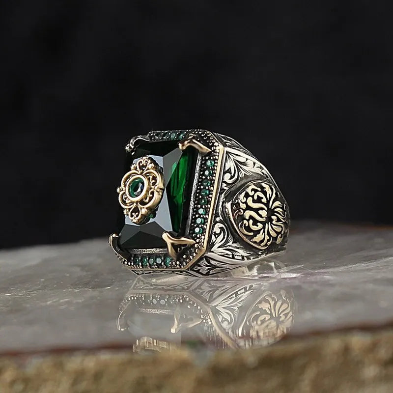 Retro Turkish Signet Ring with Green Zircon x358-green 6.0 by HitMyNeed