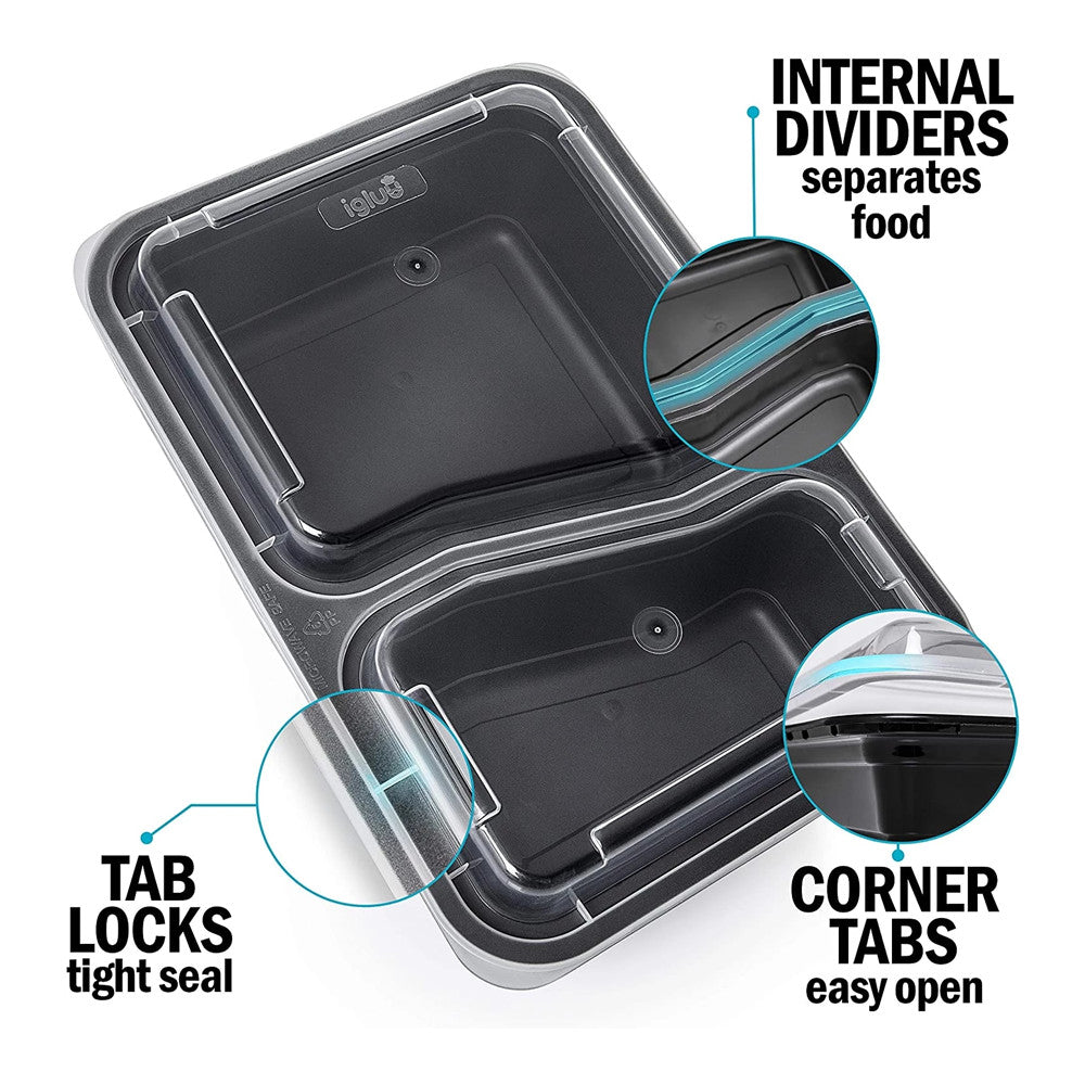 Reusable 2-Compartment Meal Prep Containers 30pcs by HitMyNeed