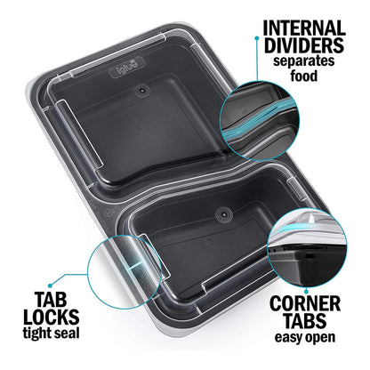 Reusable 2-Compartment Meal Prep Containers 30pcs by HitMyNeed