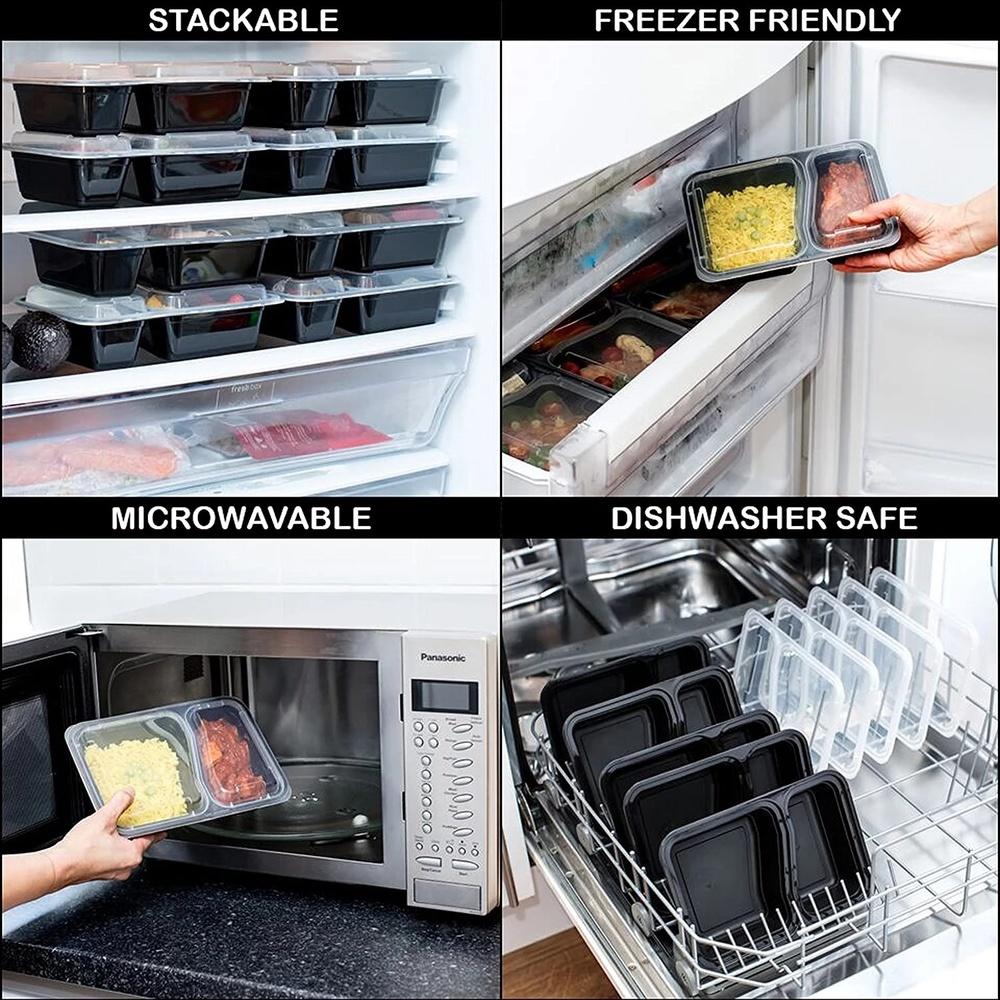 Reusable 2-Compartment Meal Prep Containers by HitMyNeed