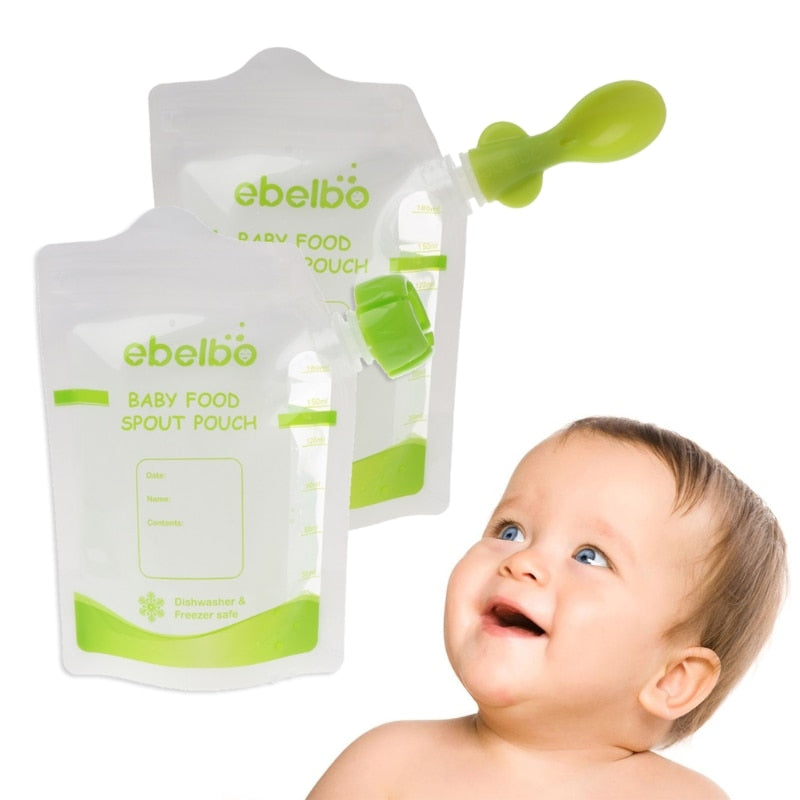 Reusable Baby Food Pouch Spoons Set with Lids (10pcs) by HitMyNeed