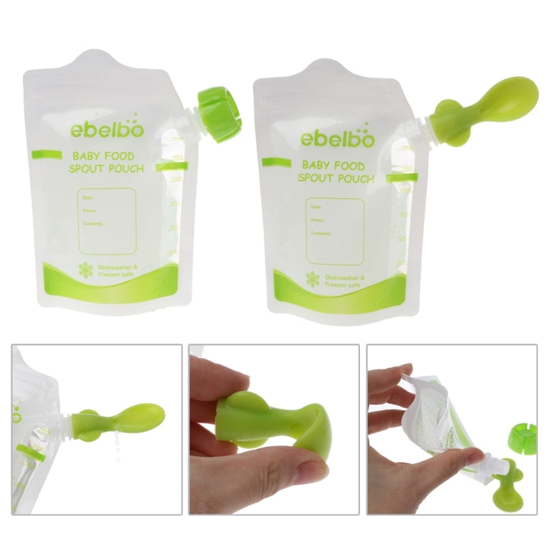 Reusable Baby Food Pouch Spoons Set with Lids (10pcs) by HitMyNeed