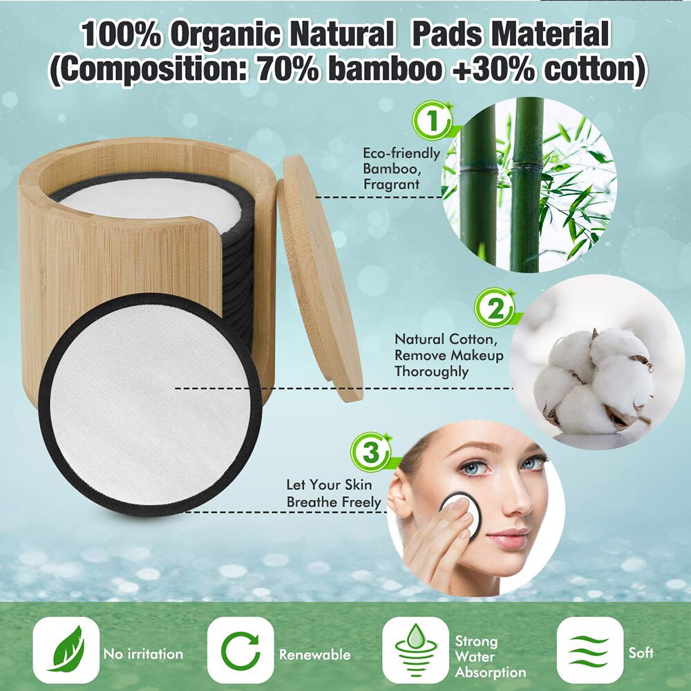 Reusable Bamboo Cotton Makeup Remover Pads (16 pcs) by HitMyNeed